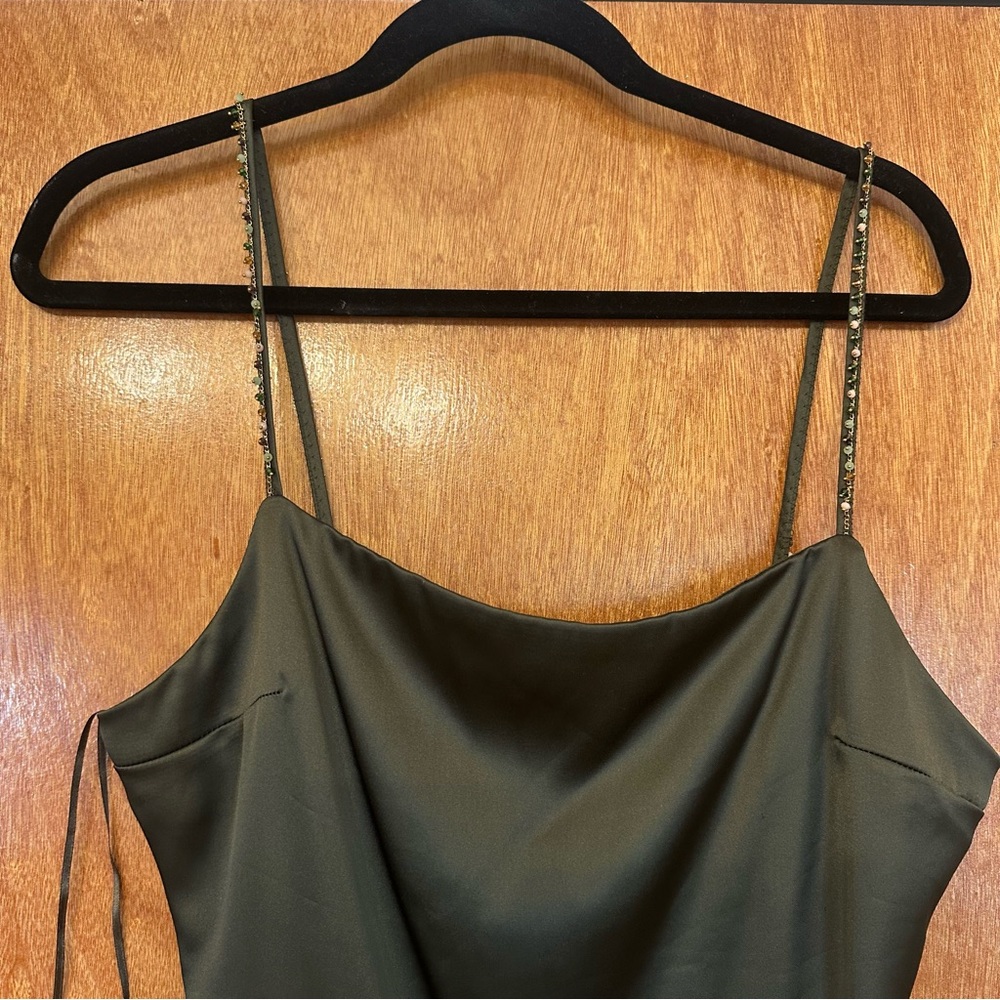 Elegant Olive Green Satin Dress